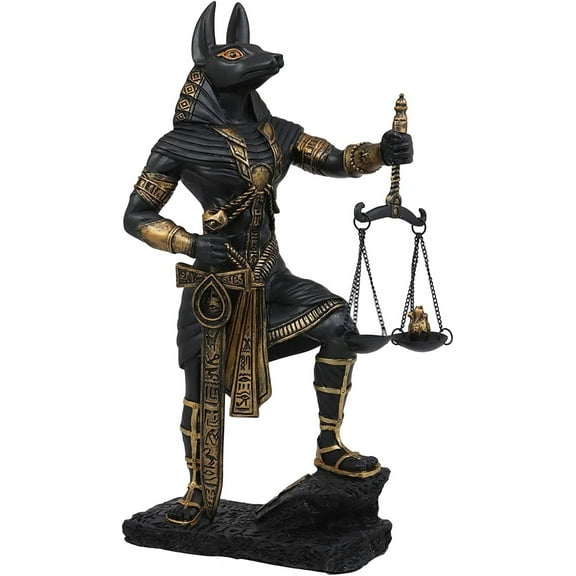 Ancient Egyptian God Anubis with Scales of Justice Statue Gods of The Dead and Afterlife Weighing The Heart Against Ostrich Feather Figurine