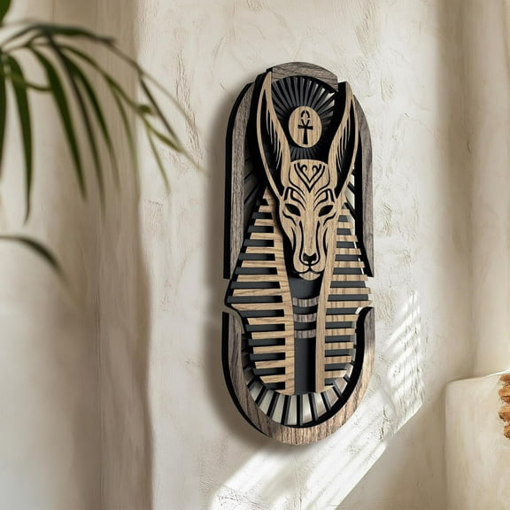 Ancient Egyptian Gods Themed Abstract Wood Wall Art - Tutankhamun, Anubis, Cleopatra Wall Decor, Handmade Decorative Artwork, Modern Home and Office Decoration (Anubis)