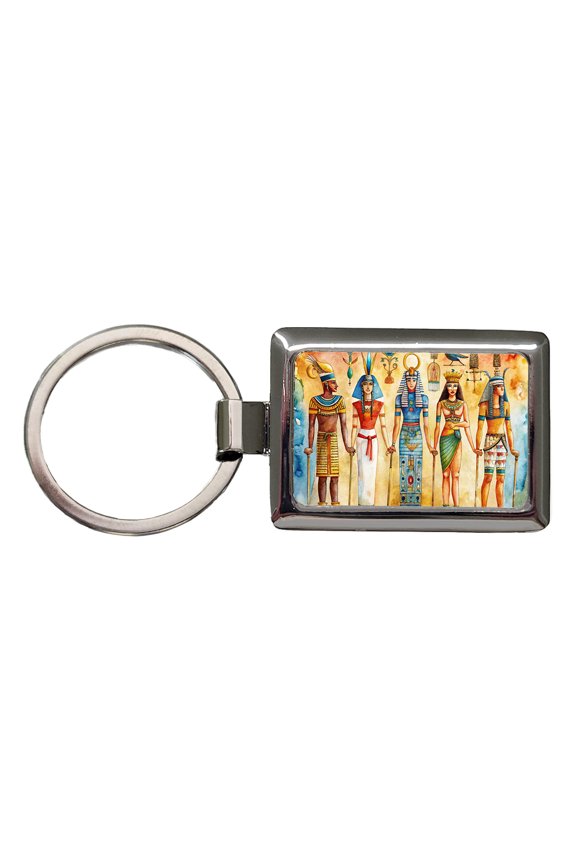 Ancient Egyptian Hieroglyphics Pharaohs Gods Watercolor Metal Rectangle Keychain