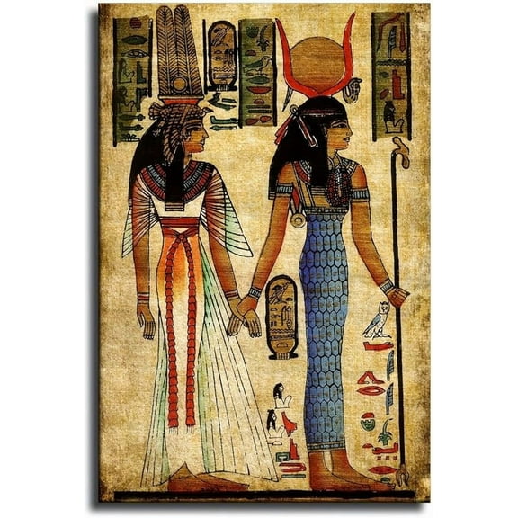 Ancient Egyptian Mural Poster Canvas Wall Art Home Wall Decor Bedroom Aesthetic Art Prints Posters Decorations (08x12inch Framed)