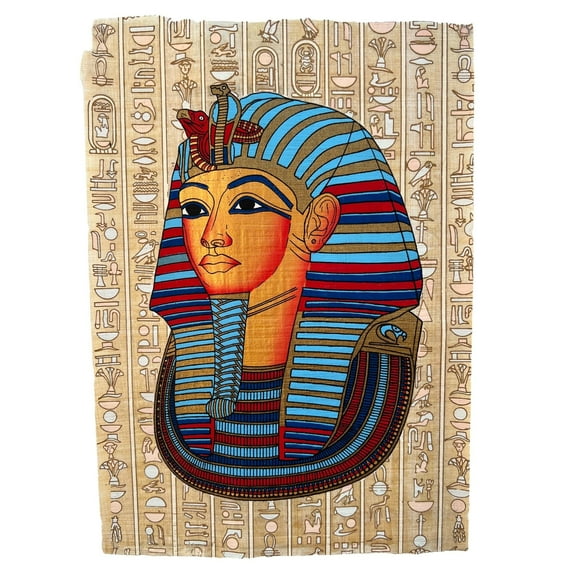 Ancient Egyptian Papyrus Painting, King Tutankhamun - Tut, Death Mask from Innermost Coffin, Wall Decor Papyrus Art, Hand Painted Gifts