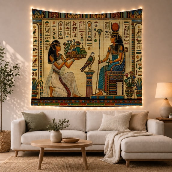 Ancient Egyptian with Parchment Figures Traditional, Serene Japanese Inspired for Japanese Art Lovers, Wall Decor, Housewarming Gift, Tapestry Wall Hanging for Dorm and Living Room