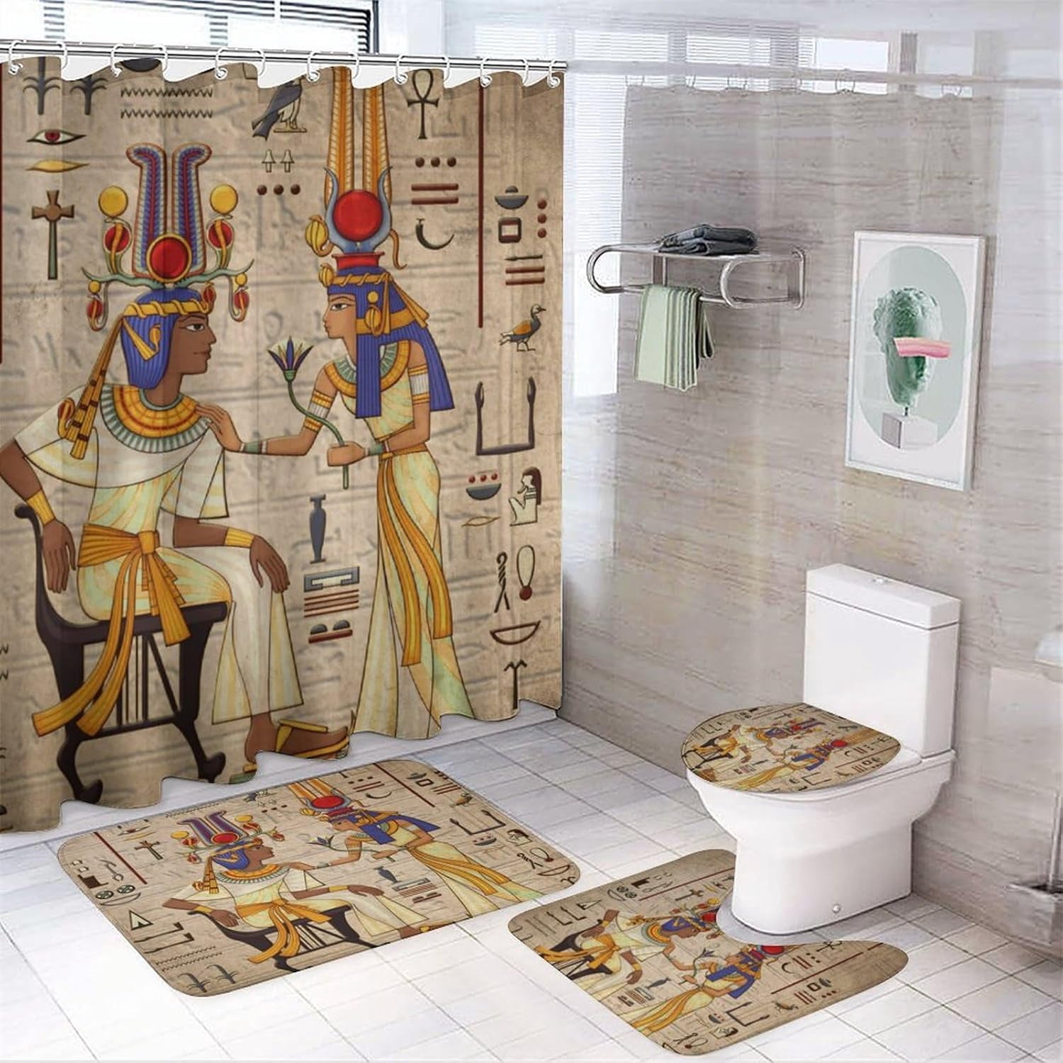 Ancient Egyptian Pharaoh 4 Pieces Shower Curtain Set,Abstract 80s 90s ...