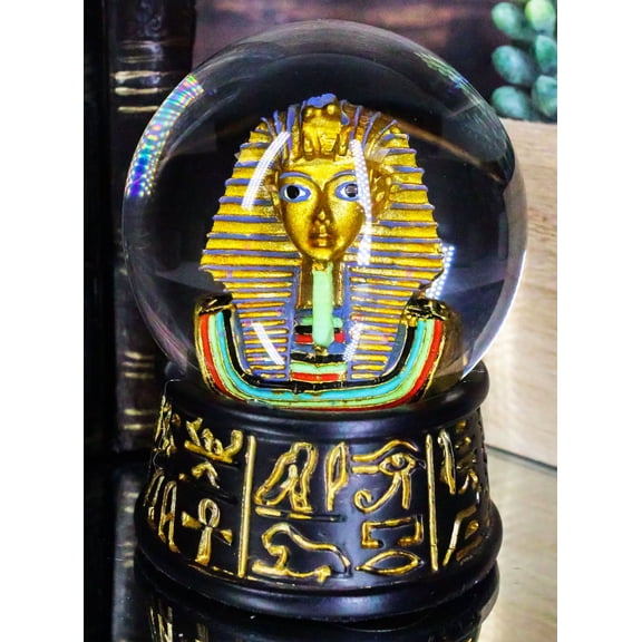 Ancient Egyptian Pharaoh King Tut Small Water Globe With Hieroglyphic Base