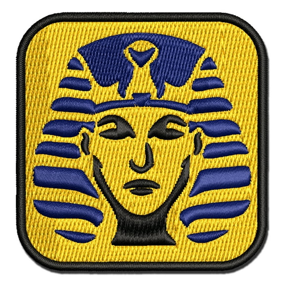 Ancient Egyptian Pharaoh with Crown Applique Multi-Color Embroidered Hook & Loop Patch - 2.0 Inch Mini