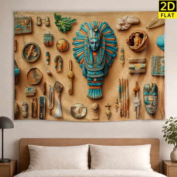 Ancient Egyptian Pharaonic Artifacts Wall tapestry,Large size Printed Horizontal Tapestry blanket,Polyester Fabric Wall Hanging for living room,bedroom,Gift for Family and Friends