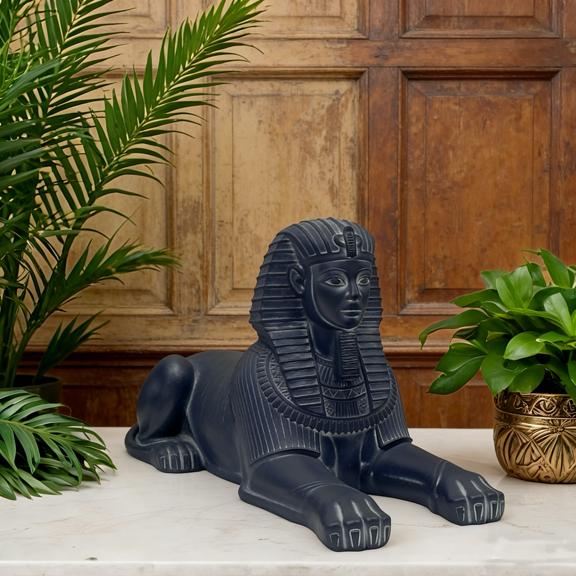 Ancient Egyptian Sphinx Statue, Blue Resin Mythological Sculpture, Historical Egypt Decor for Home & Office,Decorative Shelf & Desk Accent.