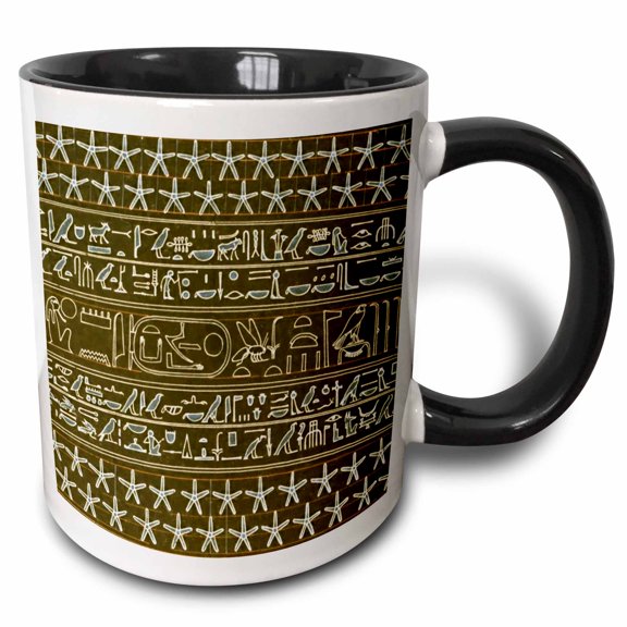 3drose, Ancient Egyptian Symbols Pattern Hieroglyphics Dark Egypt Art Decor, 15oz Two-tone Black Mug