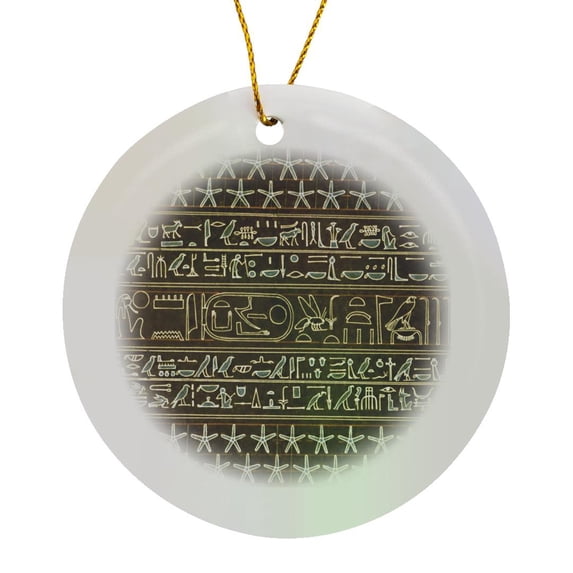 3drose, Ancient Egyptian Symbols Pattern Hieroglyphics Dark Egypt Art Decor, Circle Porcelain Ornament