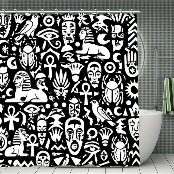 Ancient Egyptian Symbols Pattern Print Shower Curtain 70.870.8Inch,Modern Fabric Waterproof Polyester Bathroom Home Decor Set with Hooks