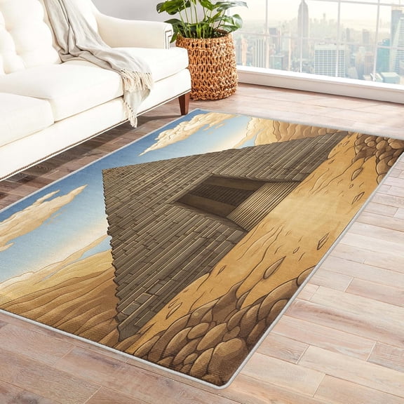 Ancient Egyptian Throw Rug, Washable Pyramid Rugs For Entryway Bedroom Kitchen, Architecture Desert Area Rug For Home Decor, Non Slip Backing Indoor Floor Mat Carpet 3x4ft