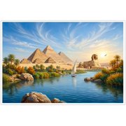 Ancient Egyptian Wall Art Pyramids Of Giza Sphinx Nile River Sunset Poster
