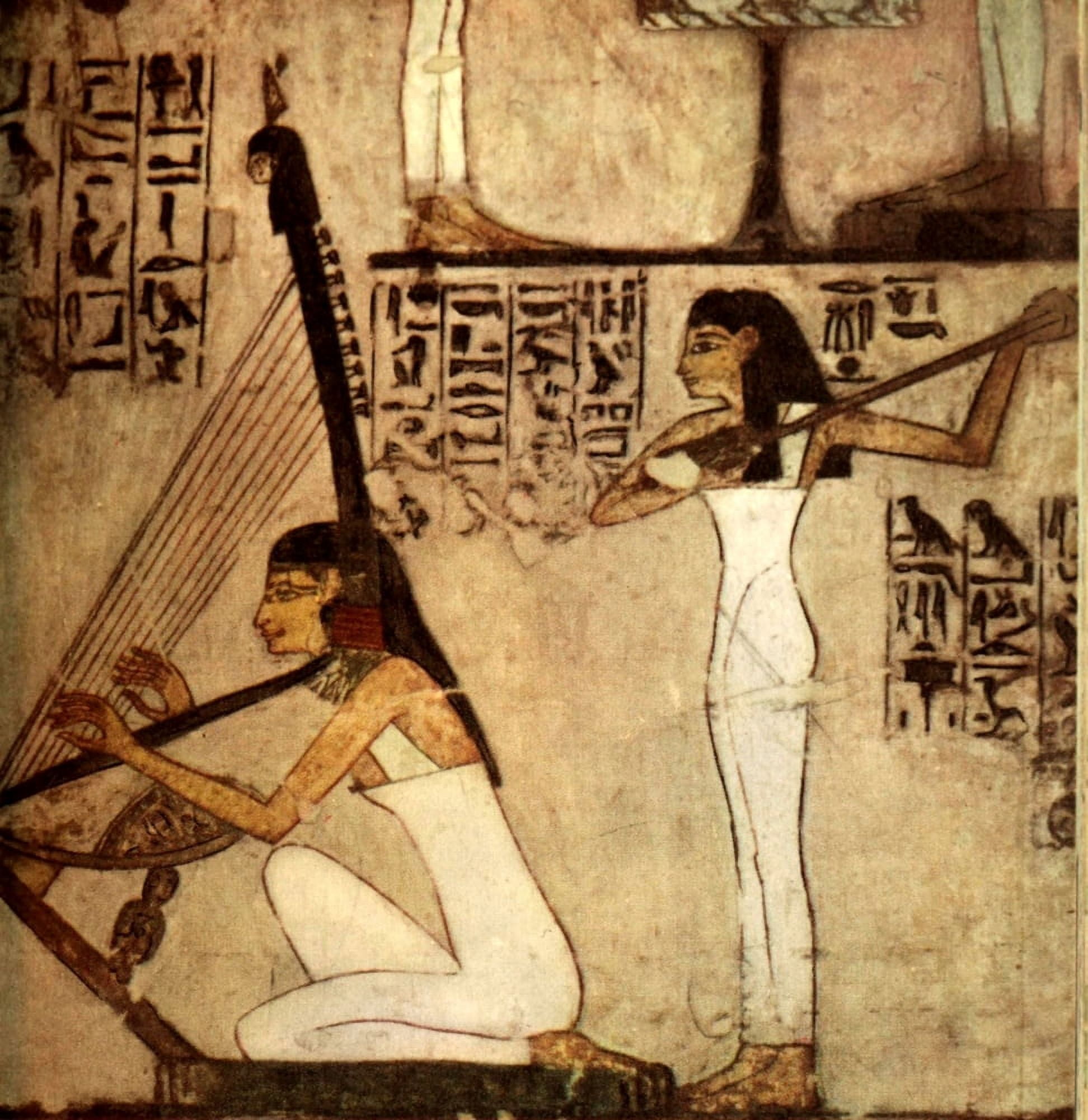 Ancient Egyptian Wall Paintings 1956 Girls playing the harp and lute Canvas Art -  (18 x 24)