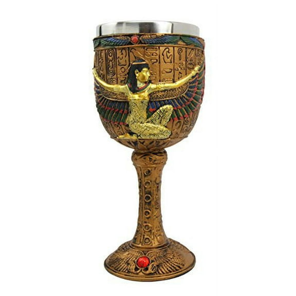 Ancient Egyptian Winged Kneeling Goddess Isis Maat Resin Wine Goblet Chalice With Stainless Steel Liner