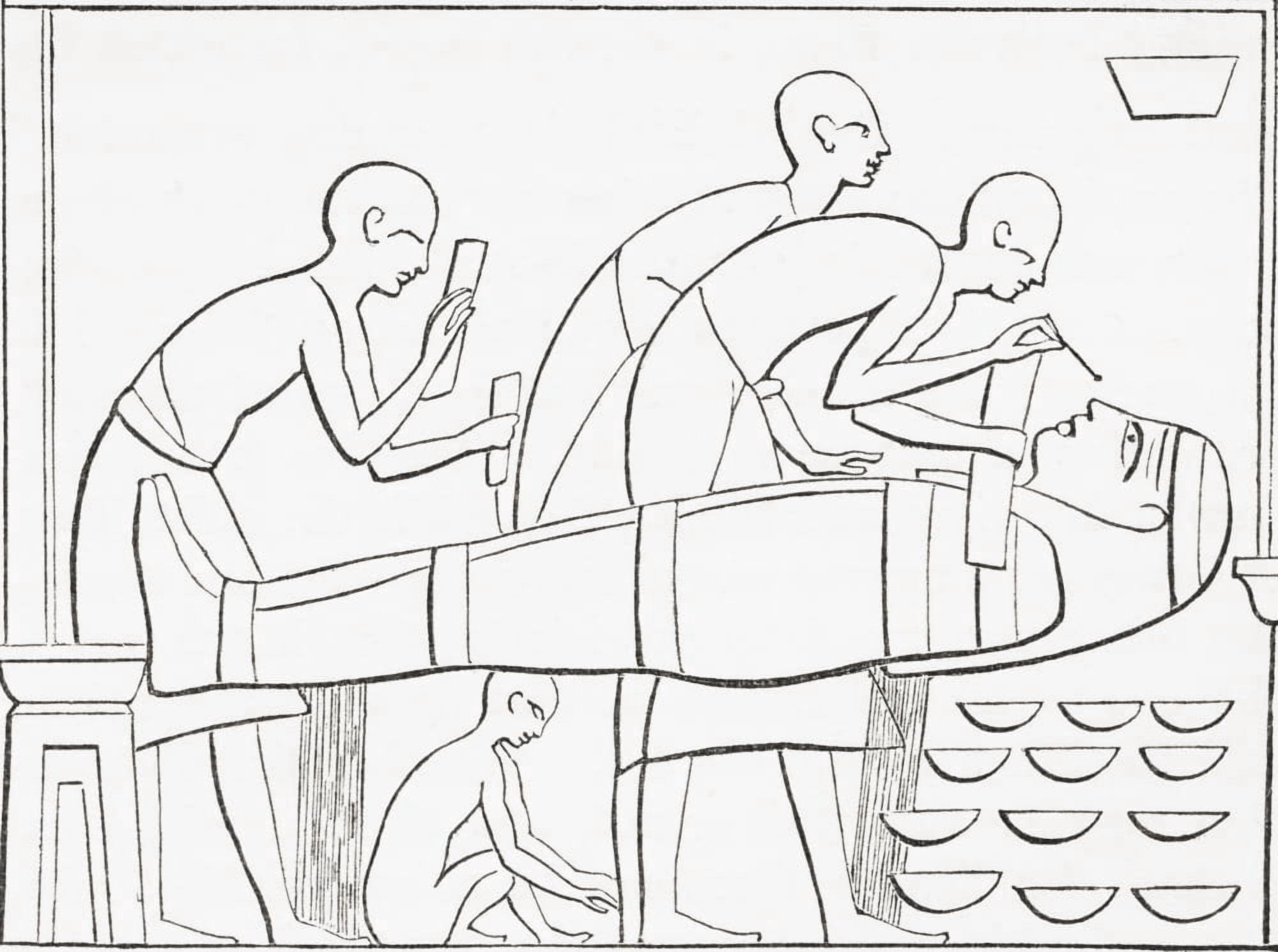 Ancient Egyptians painting the Cartonage or outer case of a mummy From The Imperial Bible Dictionary published 1889 Canvas Art - Ken Welsh  Design Pics (16 x 12)