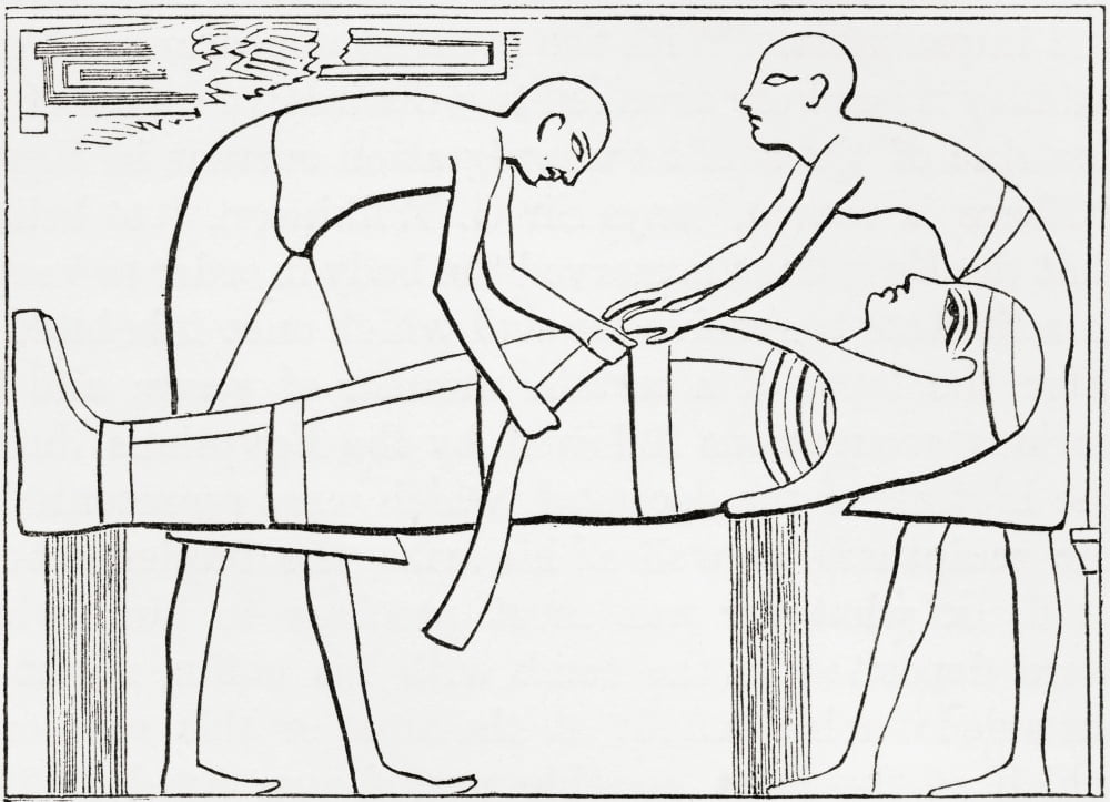 Ancient Egyptians swathing or wrapping bandages round a mummy From The Imperial Bible Dictionary published 1889 Canvas Art - Ken Welsh Design Pics (16 x 11)
