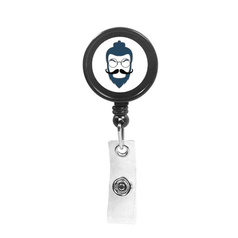 Ancient Eyeglasses Hairstyle Beard Retractable Keychain Badge Holder ID Badge