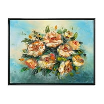 Ancient Flowers Bouquet Of Dark Pink Flowers 20 in x 12 in Framed Painting Canvas Art Print, by Designart