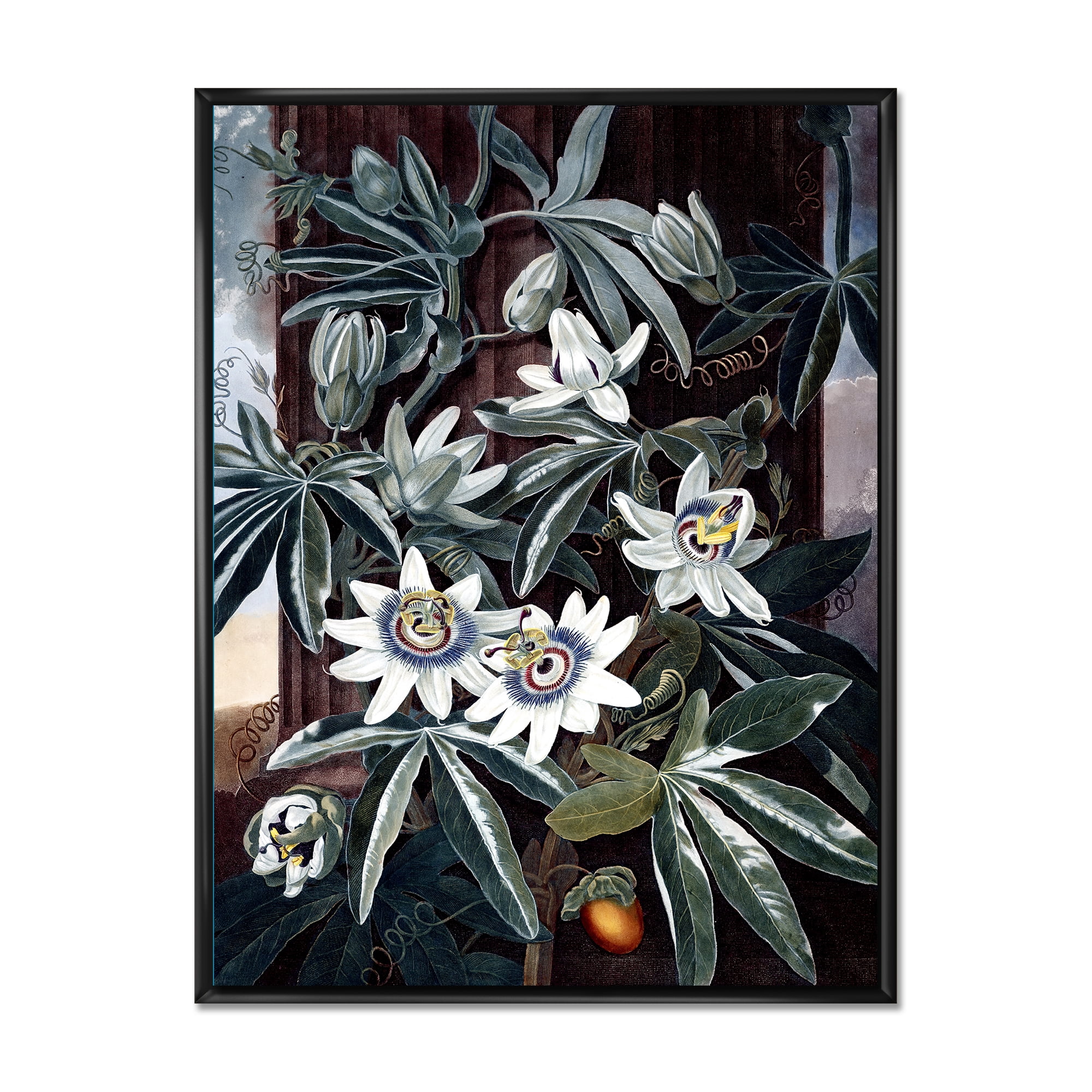 Ancient Flowers I 16 in x 32 in Framed Painting Canvas Art Print, by Designart