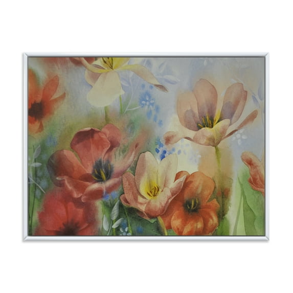 Ancient Flowers In Dark Pastel Colours 32 in x 16 in Framed Painting Canvas Art Print, by Designart