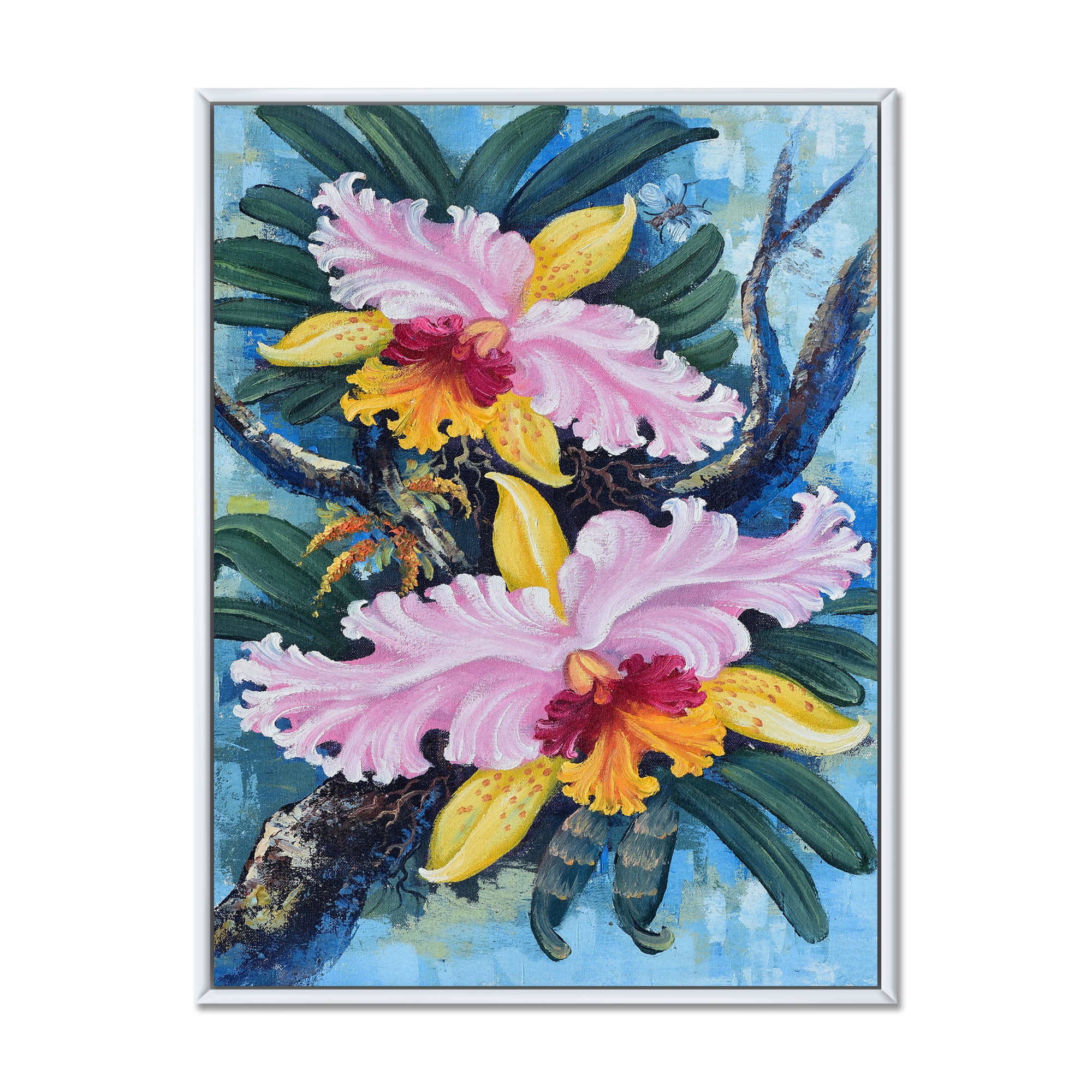 Ancient Forest Orchids I 30 in x 40 in Framed Painting Canvas Art Print, by Designart