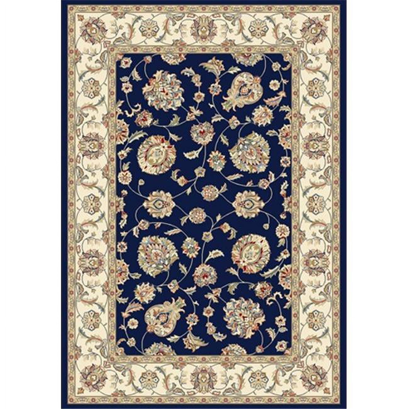 Large Blue and Ivory Synthetic Persian Style Area Rug