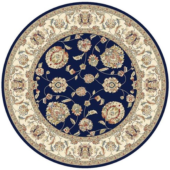 Ancient Garden Round Rug - Blue/Ivory - 5 ft. 3 in. - Luxurious Design