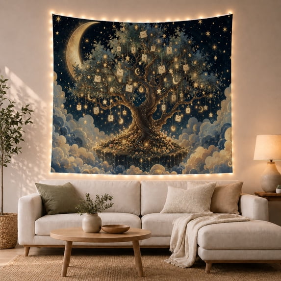 Ancient Gnarled Tree With Thick Trunk Sprawling, Inspirational Illustration for Quote Lovers, Wall Decor, Mother's Day Gift, Tapestry Wall Hanging for Dorm and Living Room