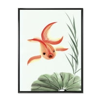Ancient Goldfish and The Lotus Leaf 12 in x 20 in Framed Painting Canvas Art Print, by Designart