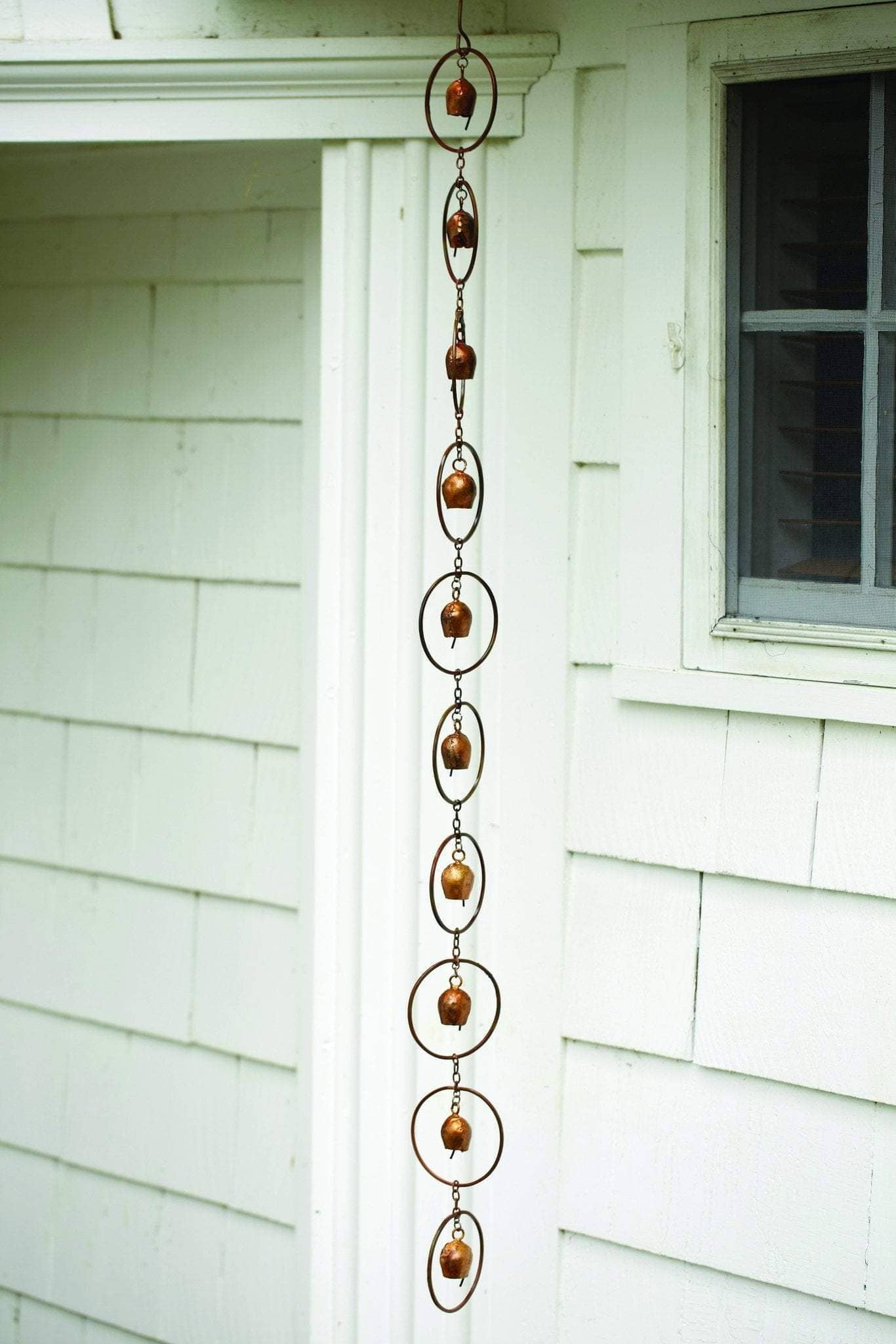Flamed Copper Bell Rain Chain with Circular Design