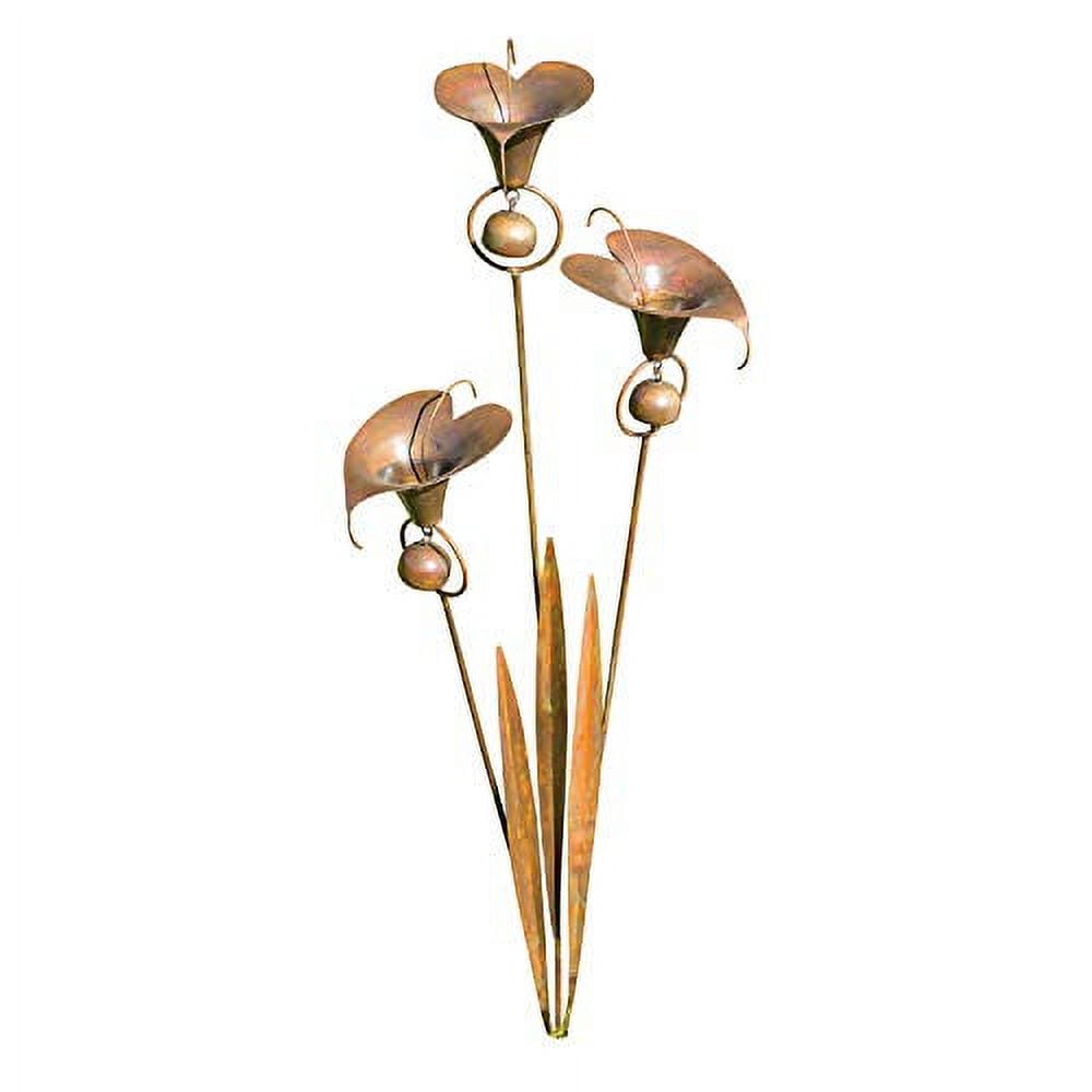 Flamed Copper Calla Lily Garden Stake with Bells