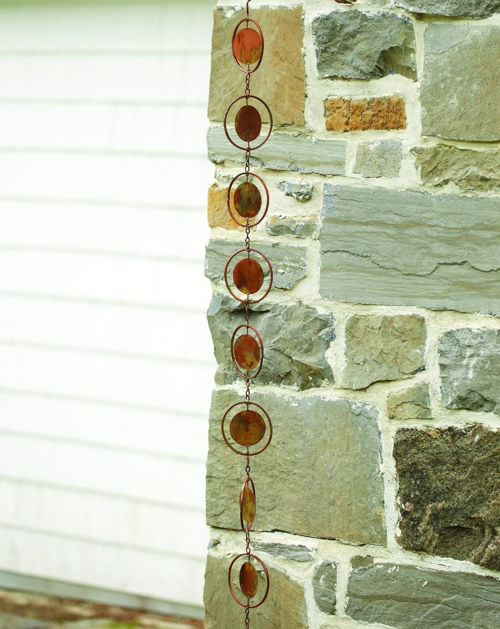 96" Flamed Copper Circle Iron Rain Chains, 2 Pack