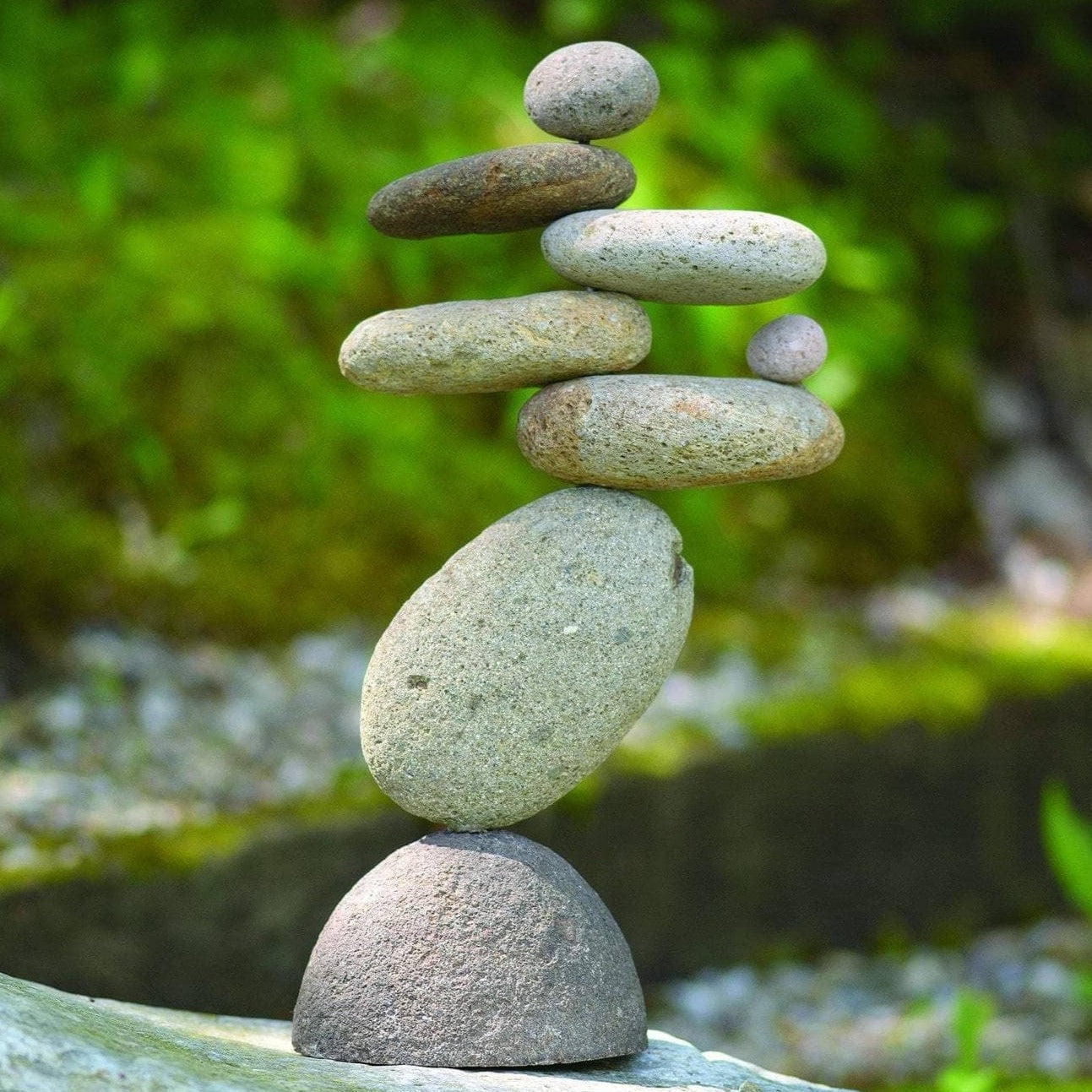 Textured River Rock Balancing Cairn Garden Sculpture, 14"