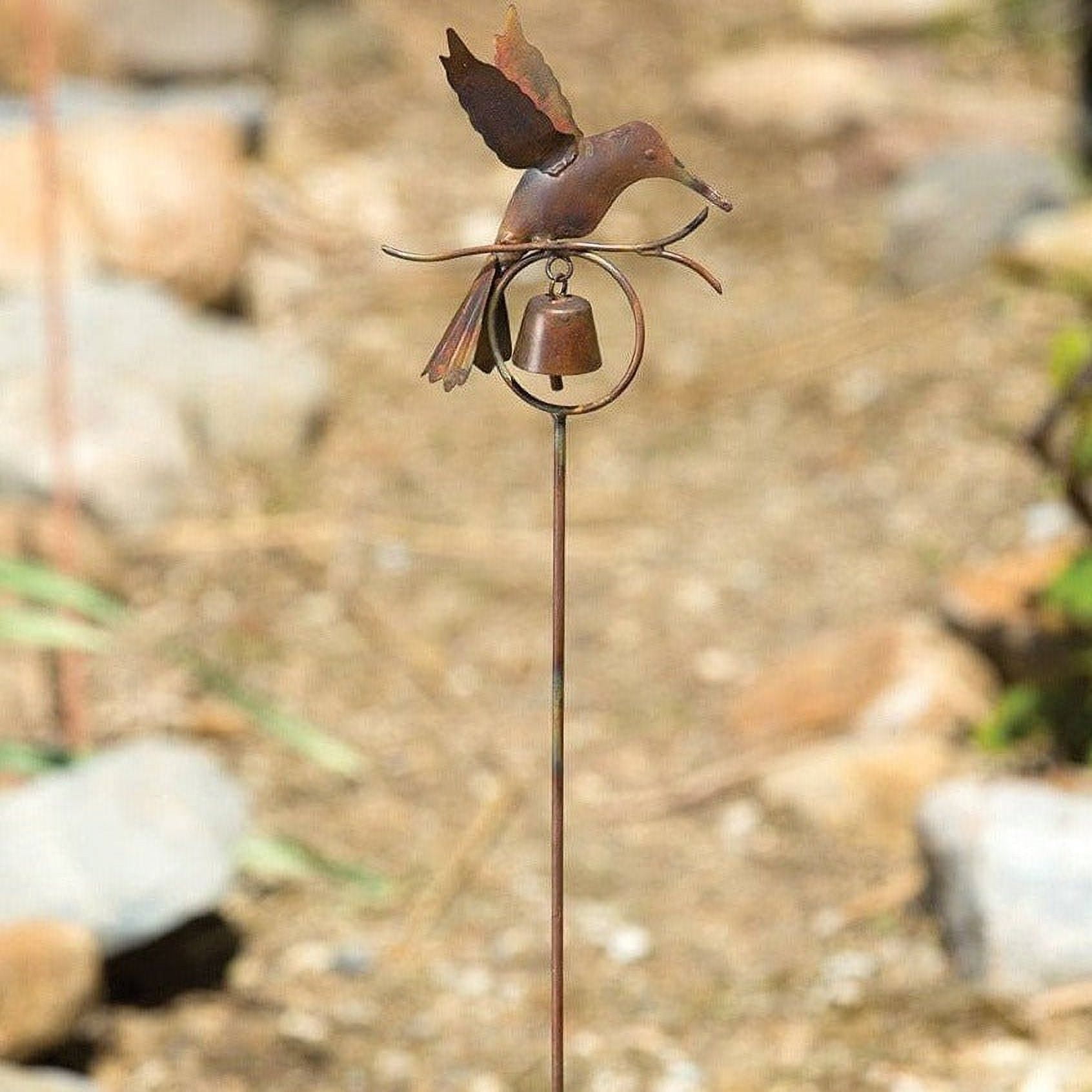 Flamed Copper Hummingbird Garden Stake with Bell