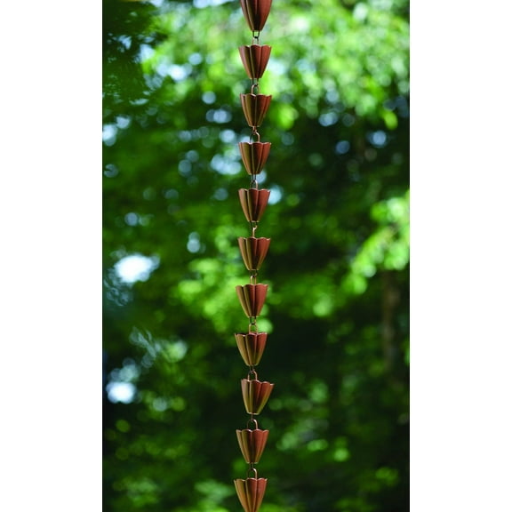 Ancient Graffiti Scalloped Rain Chain, Browned Copper Finish