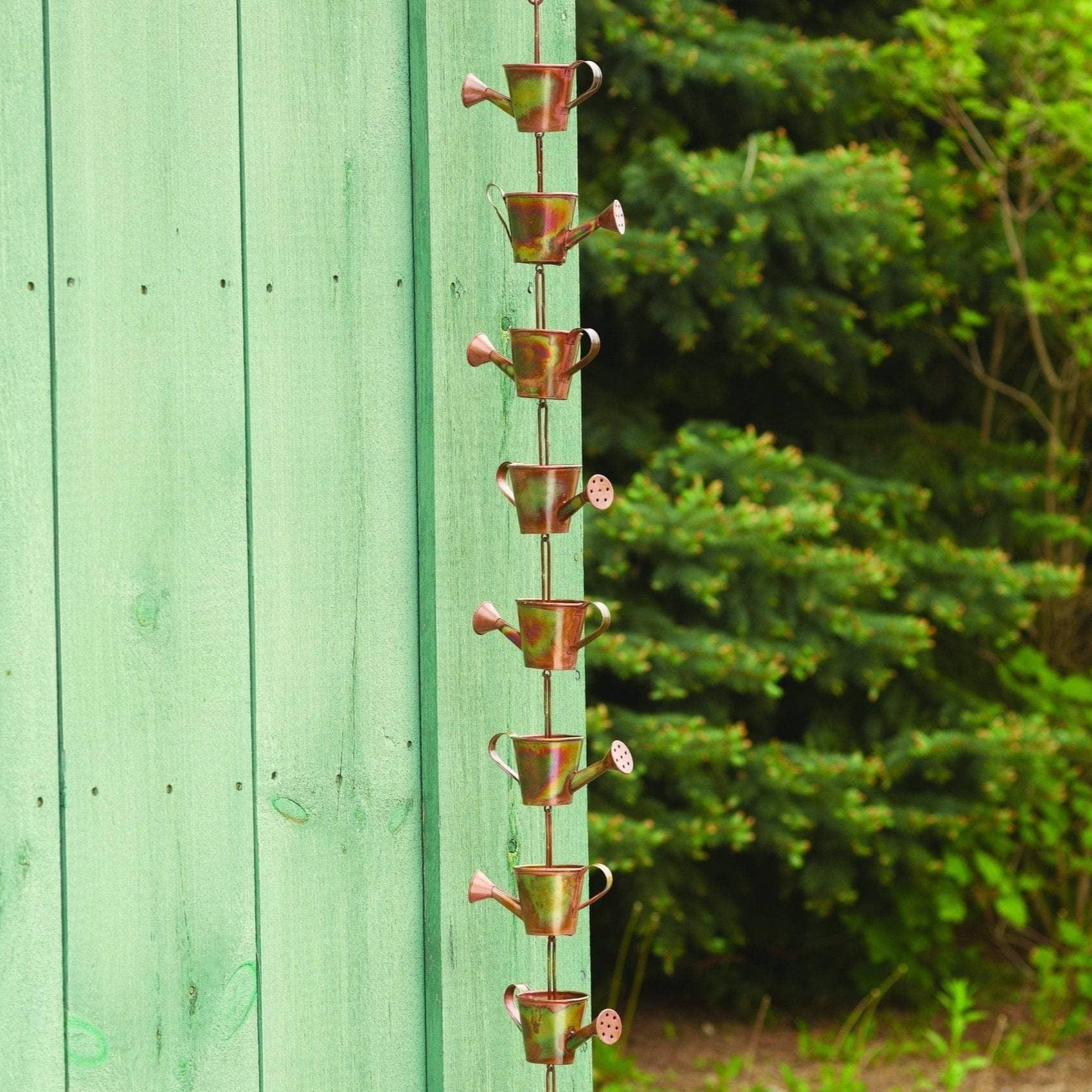 Copper Watering Can Rain Chain with Steel Links