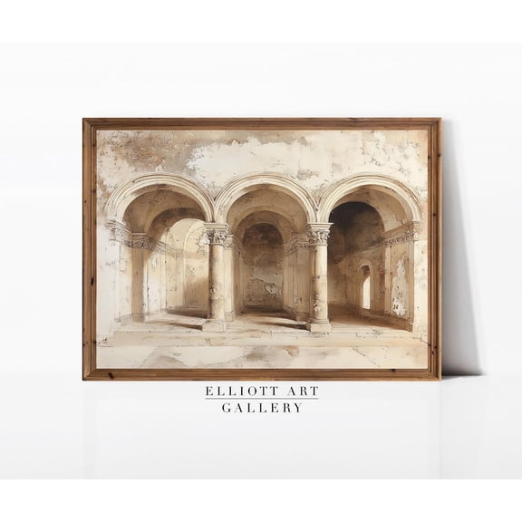 Ancient Grecian Arches Neutral Tones Architecture Print Poster Art E28, Unframed Canvas Size 8x12 F03.1.18l599