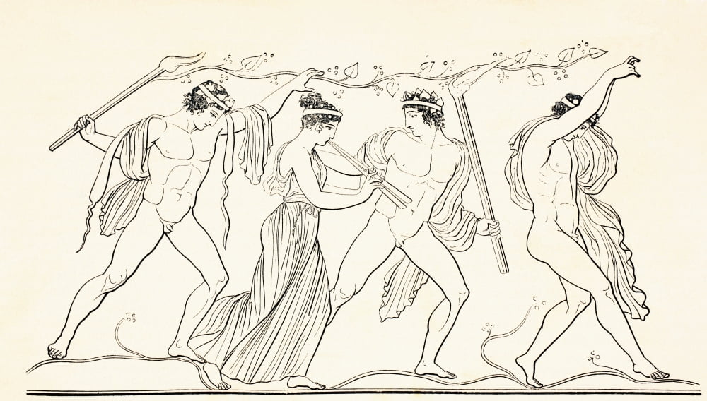 Ancient Grecian Revellers From El Mundo Ilustrado Published Barcelona 1880 Canvas Art - Ken Welsh Design Pics (38 x 22)