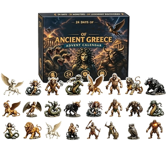 Ancient Greece Mythic Monsters Advent Calendar, 24-Day Countdown Set with 24 Assorted 2D Acrylic Ornaments for Seasonal Display and Gifting