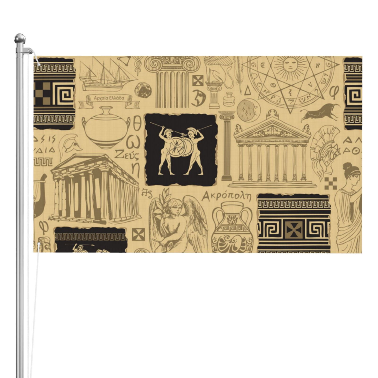 Ancient Greece Mythology Retro Double Sided Flag 3x5FT Reversible Garden Flag Outdoor Decor for House, Porch, Lawn, Yard, Indoor Wall, Party Decoration