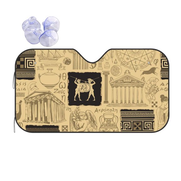 Ancient Greece Mythology Retro Reflective Car Windshield Sunshade, UV Ray Reflector Sun Visor Universal Fit for SUVs, Trucks, Sedans,M