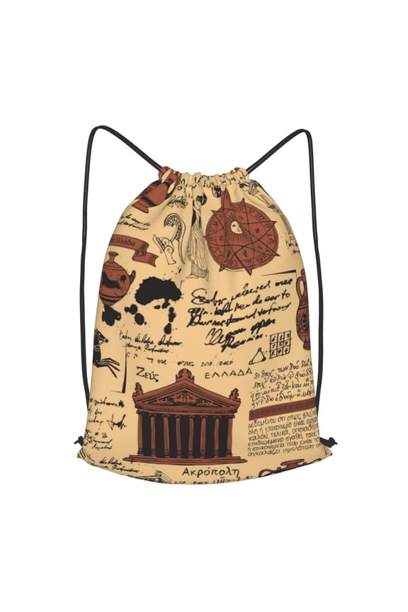 Ancient Greece Vintage Acropolis Drawstring Backpack Gym String Bag Sports Sackpack Cinch Sack, Small