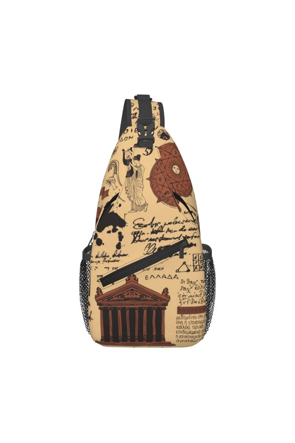 Ancient Greece Vintage Acropolis Sling Backpack Shoulder Chest Crossbody Bag Causal Travel Hiking Daypack