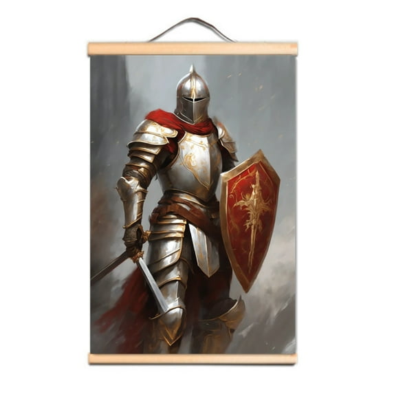 Ancient Greek Armor Samurai Canvas Scroll Painting Vintage Wall Art Banner - Funny Spartan Warriors Artwork Poster Wall Hanging Flag,Multicolor,15.7X23.6 inches
