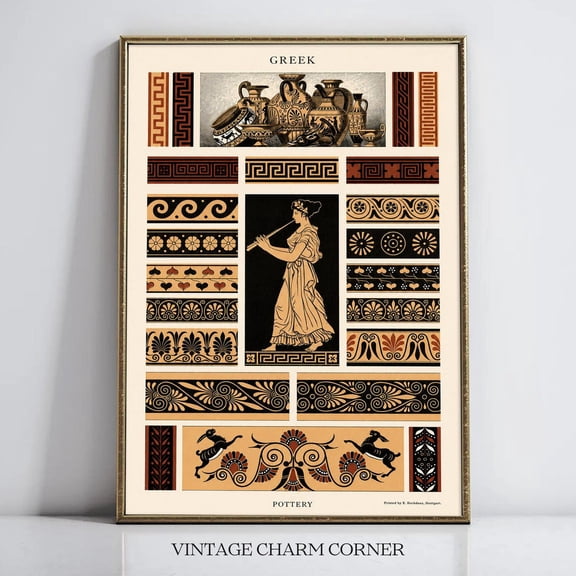 Ancient Greek Pottery Classical Pattern Decor Wall Art