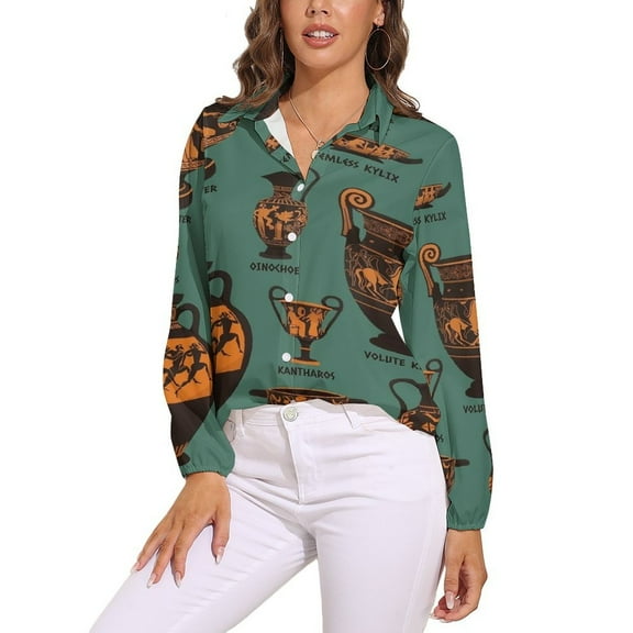 Ancient Greek Pottery Long Sleeve Blouse Woman Streetwear Casual Shirts Summer Oversize Woman Streetwear Clothing Birthday Present