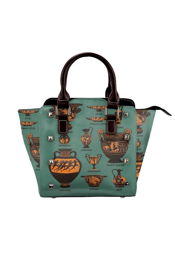 Ancient Greek Pottery Rivet Fashion One-Shoulder Women's Handbag Tote Bag