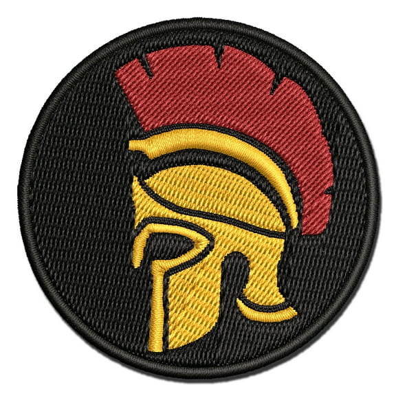 Ancient Greek Roman Spartan Helmet Applique Multi-Color Embroidered Iron-On Patch - 2.0 Inch Mini