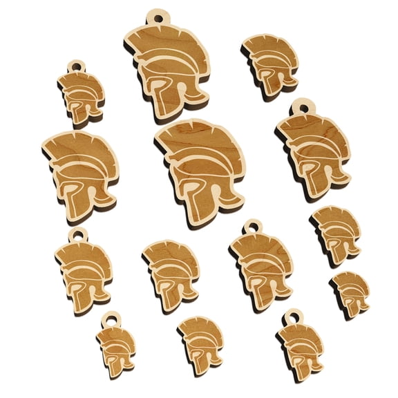 Ancient Greek Roman Spartan Helmet Wood Mini Charms Shapes DIY Craft Jewelry - With Hole - 16mm (22pcs)