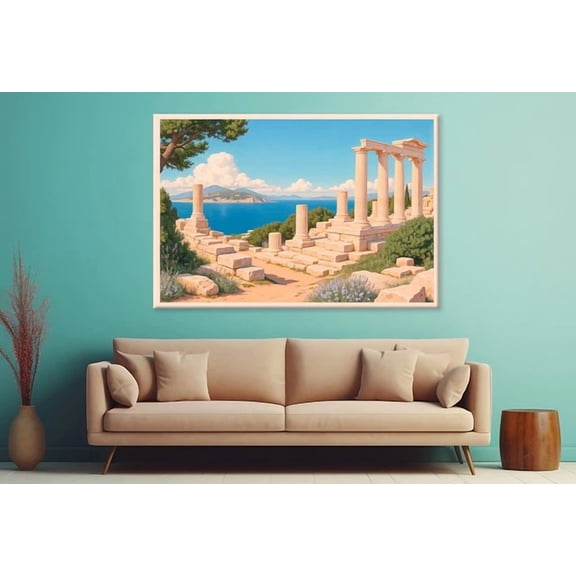Ancient Greek Ruins Overlooking The Sea Wall Art Home Decor Vintage Gift Living Room Dercor